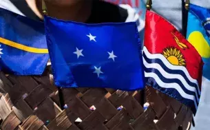 Woven basket holding the Micronesian flags
