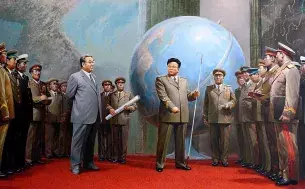 Painting of North Korean leader Kim Jong Un with a globe
