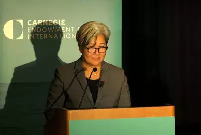 Suzy Vares-Lum speaking at Carnegie Climate Finance event
