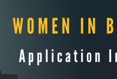 Women in Buddhism Institute Application Information banner with Buddha statue image in background