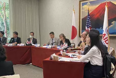 Officials from Japan, South Korea, and the US meeting at EWC for the USAID trilateral development dialogue