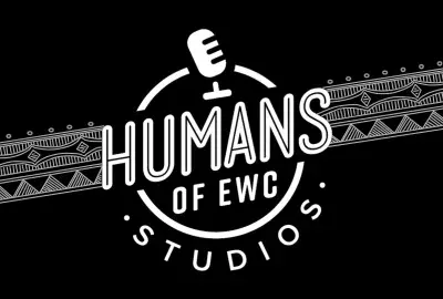 Humans of EWC studios logo with weaving background