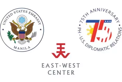 US Embassy Manila, East-West Center, and 75th Anniversary of PH-US Diplomatic Relations logos