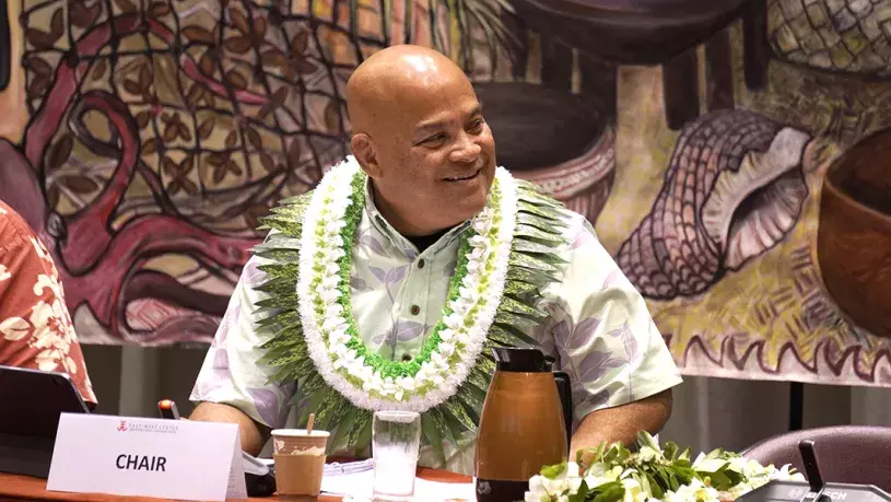 David W. Panuelo, Chair of the Pacific Islands Conference of Leaders and President of the Federated States of Micronesia, speaks at the Opening Ceremony of the 12th Pacific Islands Conference of Leaders held at the East-West Center in Honolulu, Hawaiʻi.