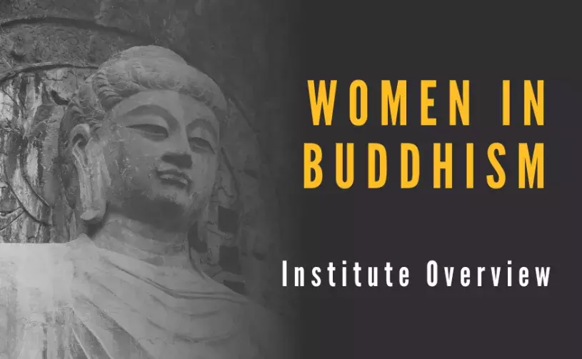 Women in Buddhism Institute Overview banner with Longmen Grottoes image in background