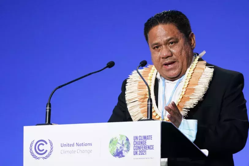r. Bruce Bilimon, Minister of Health and Human Services of the Marshall Islands addresses delegates during the high level segment of COP 26.