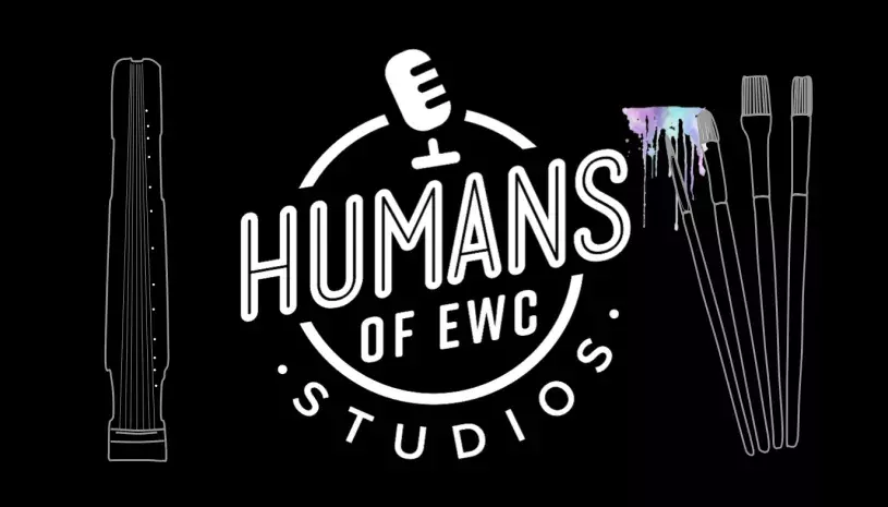 Humans of EWC studio logo (featuring Guqin instrument and watercolor)