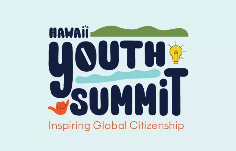 Hawaii Youth Summit: Inspiring Global Citizenship (mountains, waves, shaka, light bulb)