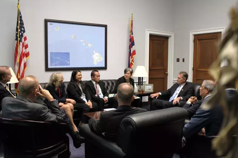 Photo of some of the East-West Center Board of Governors members with Congressman Ed Case during the week of their April 2023 meeting