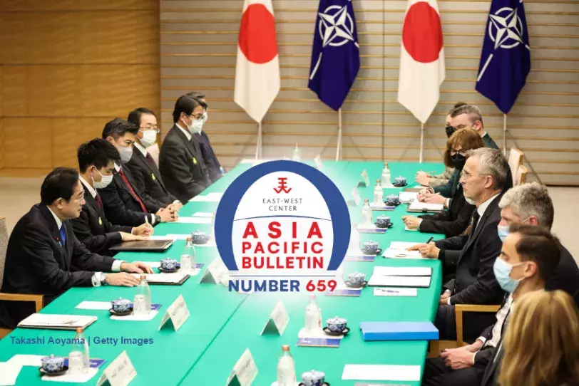 APB Arch logo center of image of NATO Secretary-General Jens Stoltenberg meets Japan's Prime Minister Fumio Kishida on 1/31/2023 in Tokyo, Japan. 