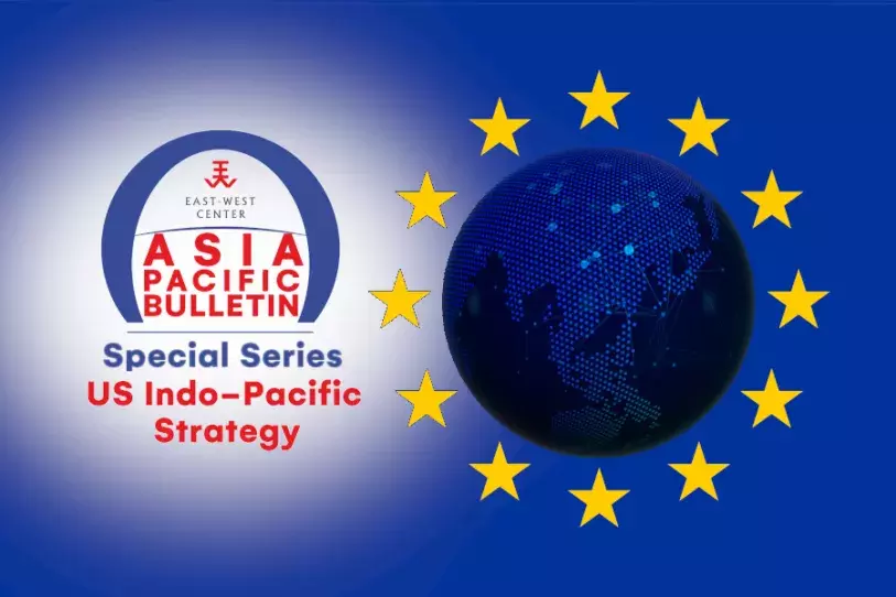 APB Arch indo-pacific special series logo next to the circle of Stars emblem of the EU flag with a spherical dot map of Asia at its Center on a blue background