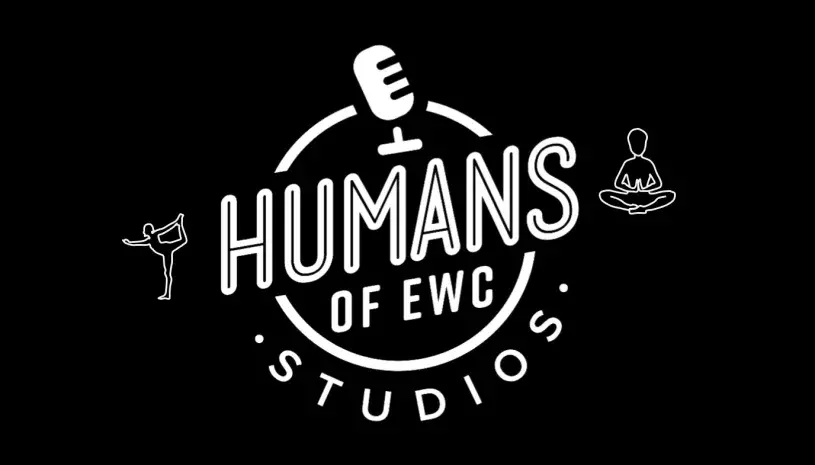 Humans of EWC studios logo with yoga pose figures