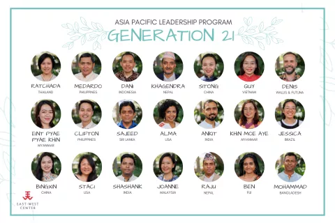 Profile photos of the 21 participants of the 2023 Asia Pacific Leadership Program.