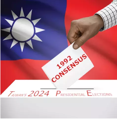 Ballot box against backdrop of Taiwanese Flag