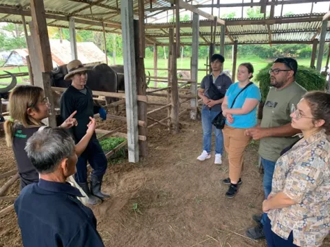 Students interview a livestock farmer in Thailand