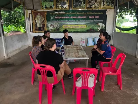 Students interview the head of a farmers' cooperative in Thailand